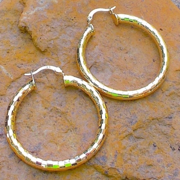 Jewelry - 1.5'' , 40mm 18K/Copper Faceted Hoop Earrings,